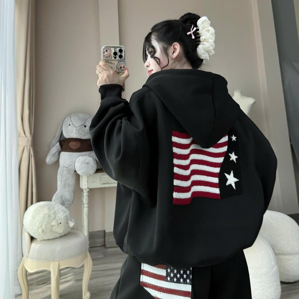 2-skin fleece jacket SUNSCREEN STAR FLAG wide zip jacket made of welded pressed fleece suitable for 
