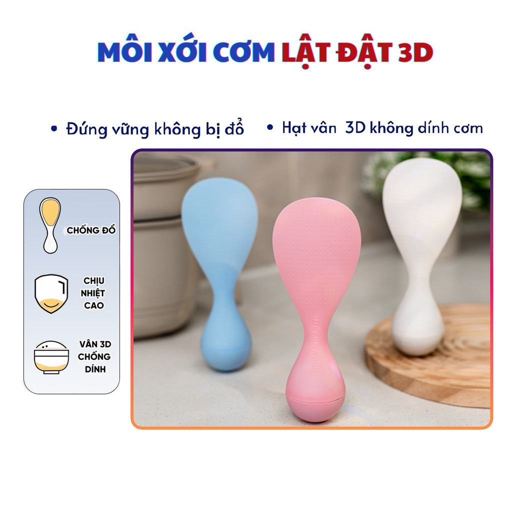 Môi Xới Cơm LẬT ĐẬT Cao Cấp Chịu Nhiệt, Tự Đứng Không Bị Đổ, Muôi Cơm Hạt Vân 3D Không Dính Cơm -SH
