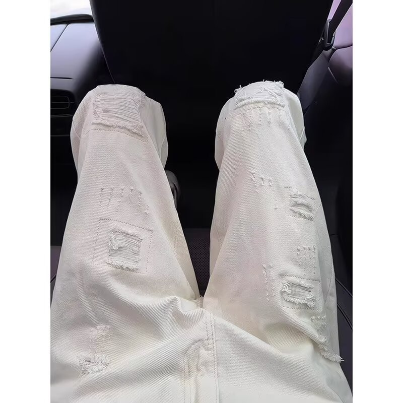 Vintage Mỹ Raw Edge Giả Rách Quần Jean Nam Xuân Hè ins Hợp Thời Trang Thẳng Cao Cấp vibe Micro loe Q