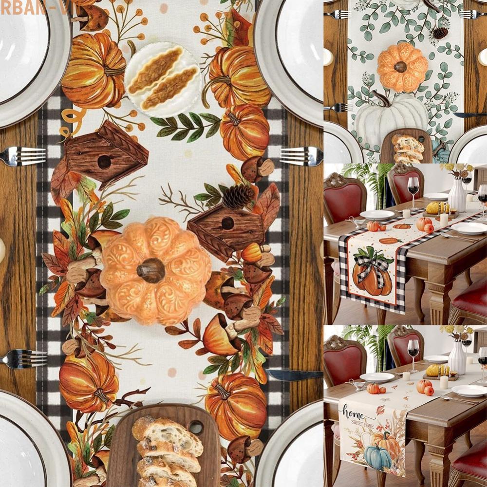Pumpkin Maple Leaf Table Runner Machine Washable No Fading For 4-6 People Table