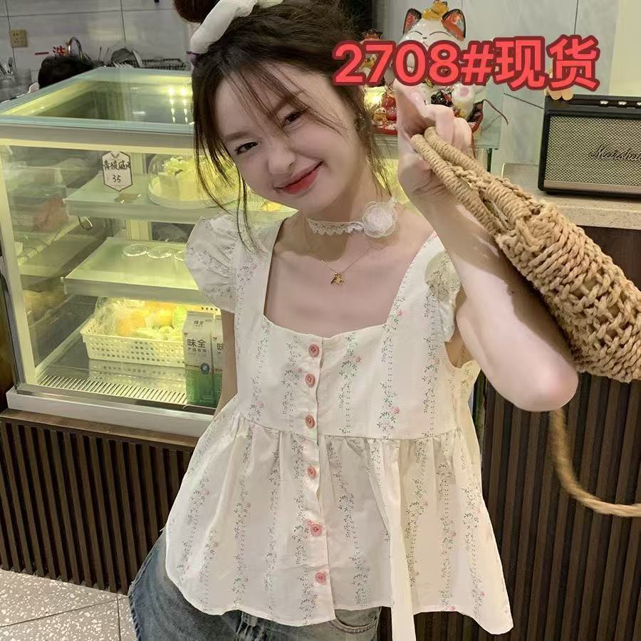 Pháp Xù Vest Nhỏ Bay Tay Hoa Nhỏ Camisole Nữ Mùa Hè Ngắn Áo Sơ Mi Cho Bé Không Tay Cao Cấp Của Tôi L