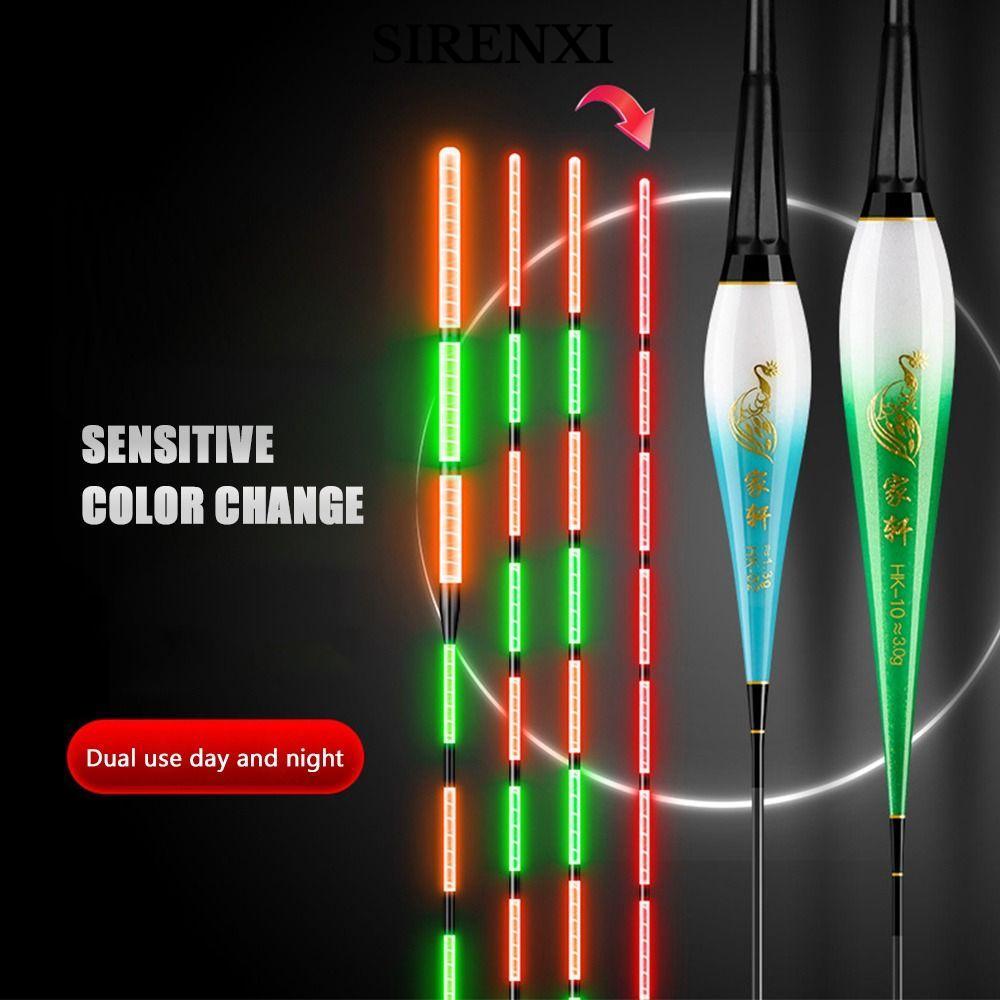 SIRENXI Phao câu cá điện tử, Phao phao phao phao phao trượt, 2 đèn báo đuôi dài Bobbers Câu cá đêm
