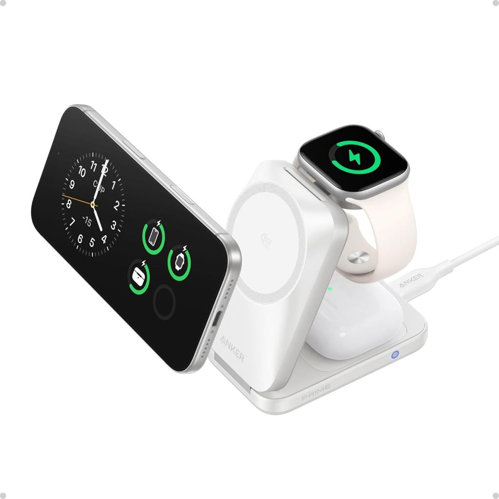 Trạm sạc Anker Prime 3 trong 1, Bộ sạc không dây AirCool, Bộ sạc MagSafe gấp cầm tay chứng nhận Qi2.