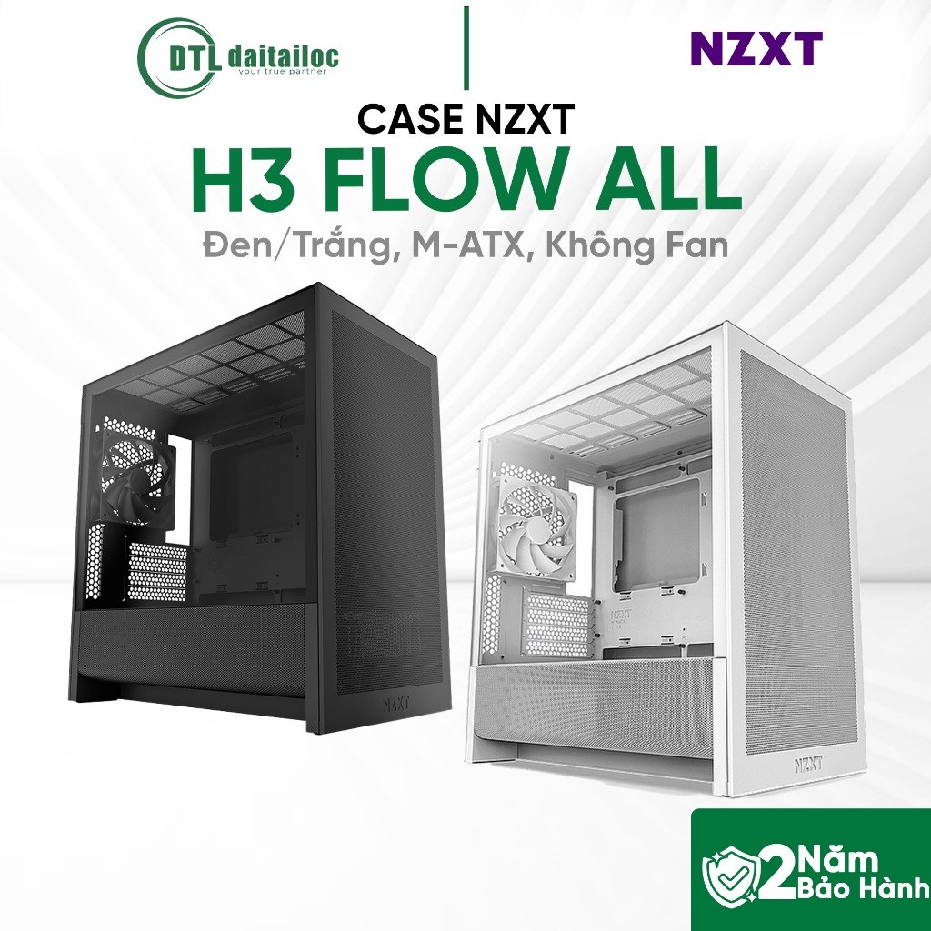 Case NZXT H3 FLOW ALL M-ATX Đen Trắng Không Fan | Chính Hãng | Bảo Hành 24 Tháng