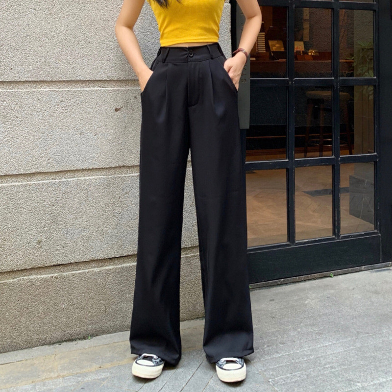【Ready Stock】 Solid Color High Waist Suit Pants Women's 2025 Summer Sports Pants Casual Drooping Wid