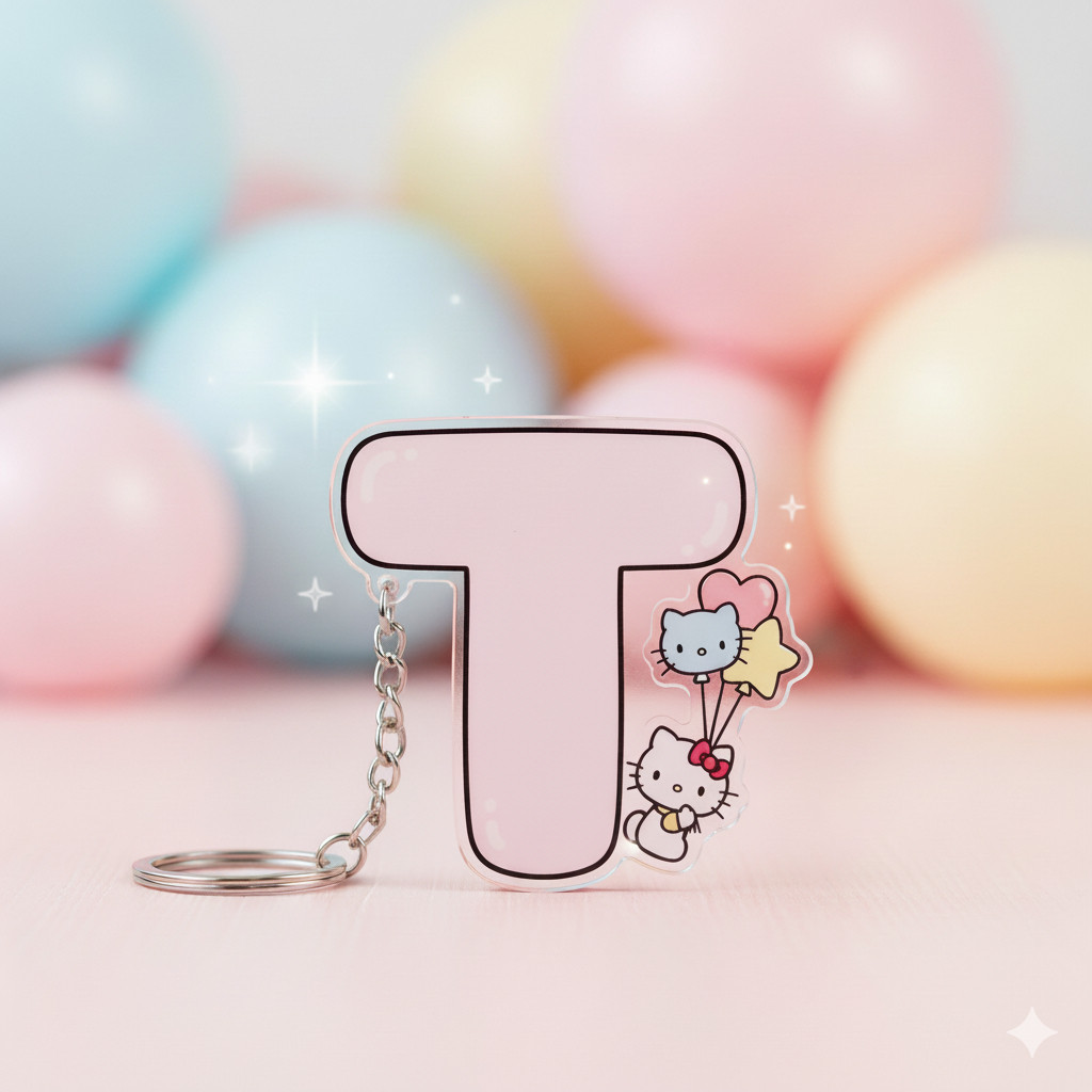 móc khoá chữ cái Hello Kitty cầm bóng bay dễ thương
