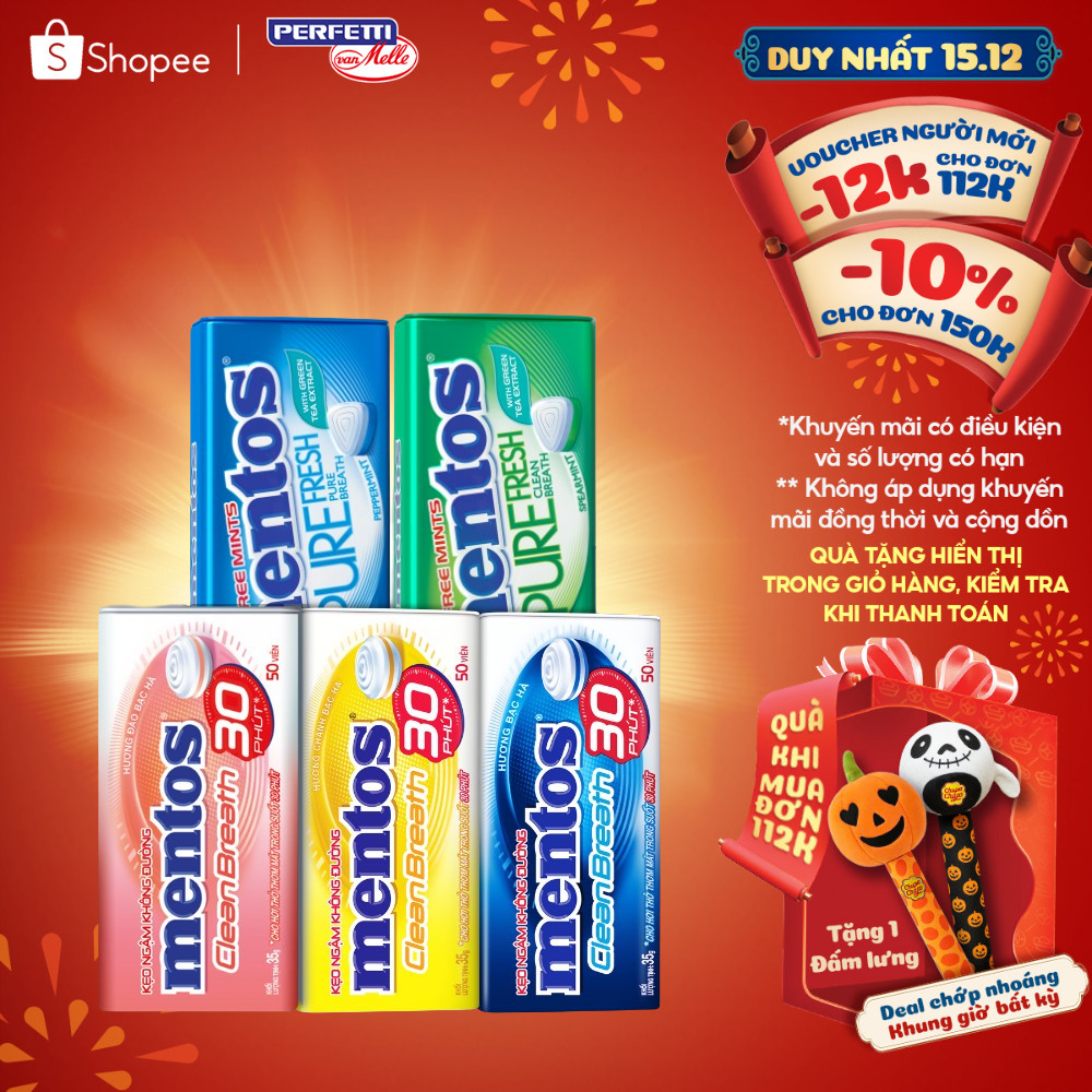  COMBO 2 hộp thiếc kẹo Ngậm Không Đường Mentos Clean Breath  nhiều hương  cho hơi thở thơm mát trong suốt 30 phút 
