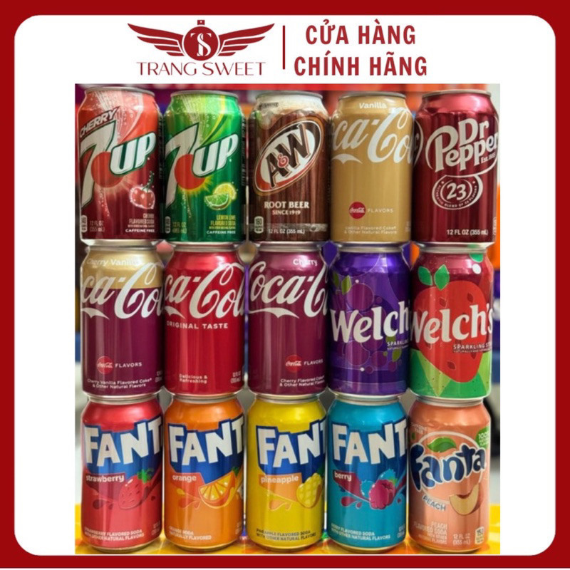 Nước Ngọt Mỹ Coca Cola Vani Cherry Dr Pepper Fanta 7up Welch Xá Xị A&W 355ml