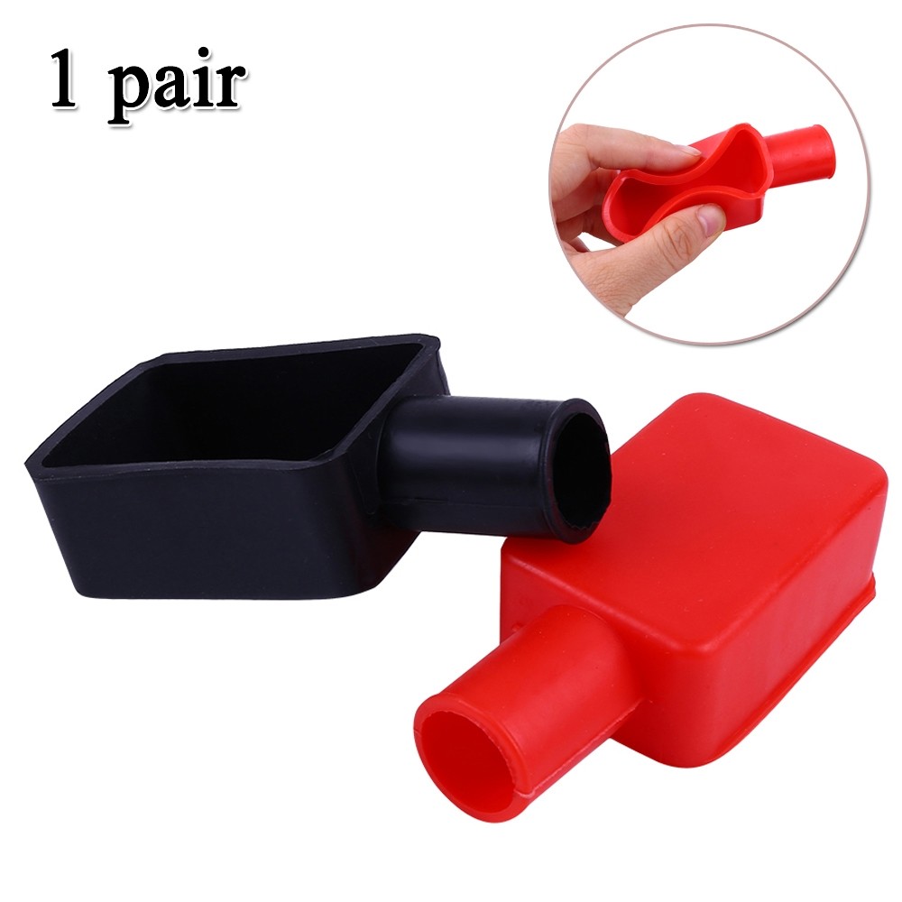 2pcs Black/Red Car Positive Battery Terminal Post Cover Rubber Protector Cap