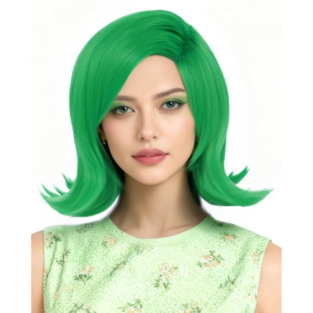 Tóc giả bob xanh ngắn sóng cỏ dành cho anime cosplay và trang phục lễ hội như Saint Patrick's Day ha