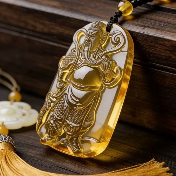 Citrine Quan Erye Mặt Dây Chuyền Quan Vũ Thần Tài Sang Trọng Phong Cách Dân Tộc Quan Vũ Vệ Thần Anh 