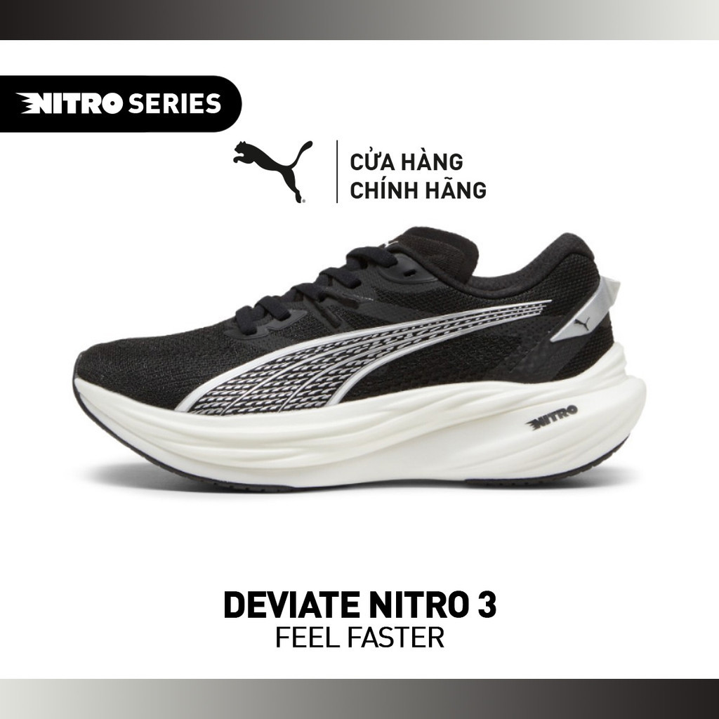 Giày Chạy Bộ PUMA Nữ Deviate NITRO 3 Wns Black-White-Silver Màu Đen
