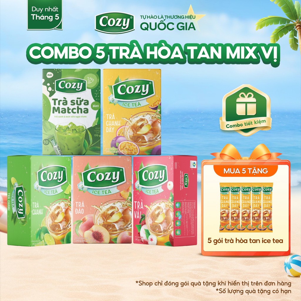 [COMBO 5] Hộp Trà Cozy Hòa Tan Vị Trà Đào, Trà Vải, Chanh Dây, Trà Chanh, Trà Sữa Matcha Giải Nhiệt 
