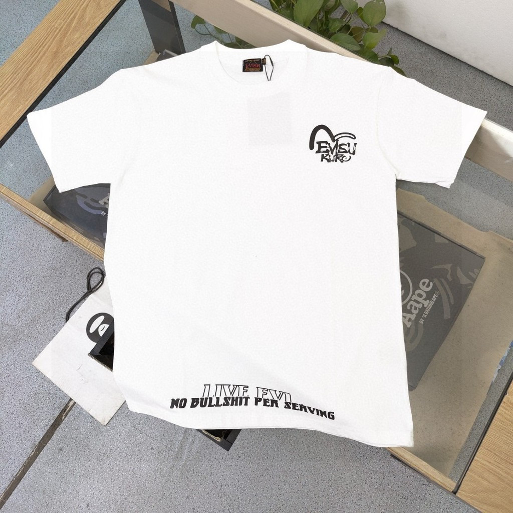 EVISU / Fushen 2026 Áo thun ngắn tay cổ tròn phong cách cặp đôi Áo sơ mi đáy phong cách nam màu trơn
