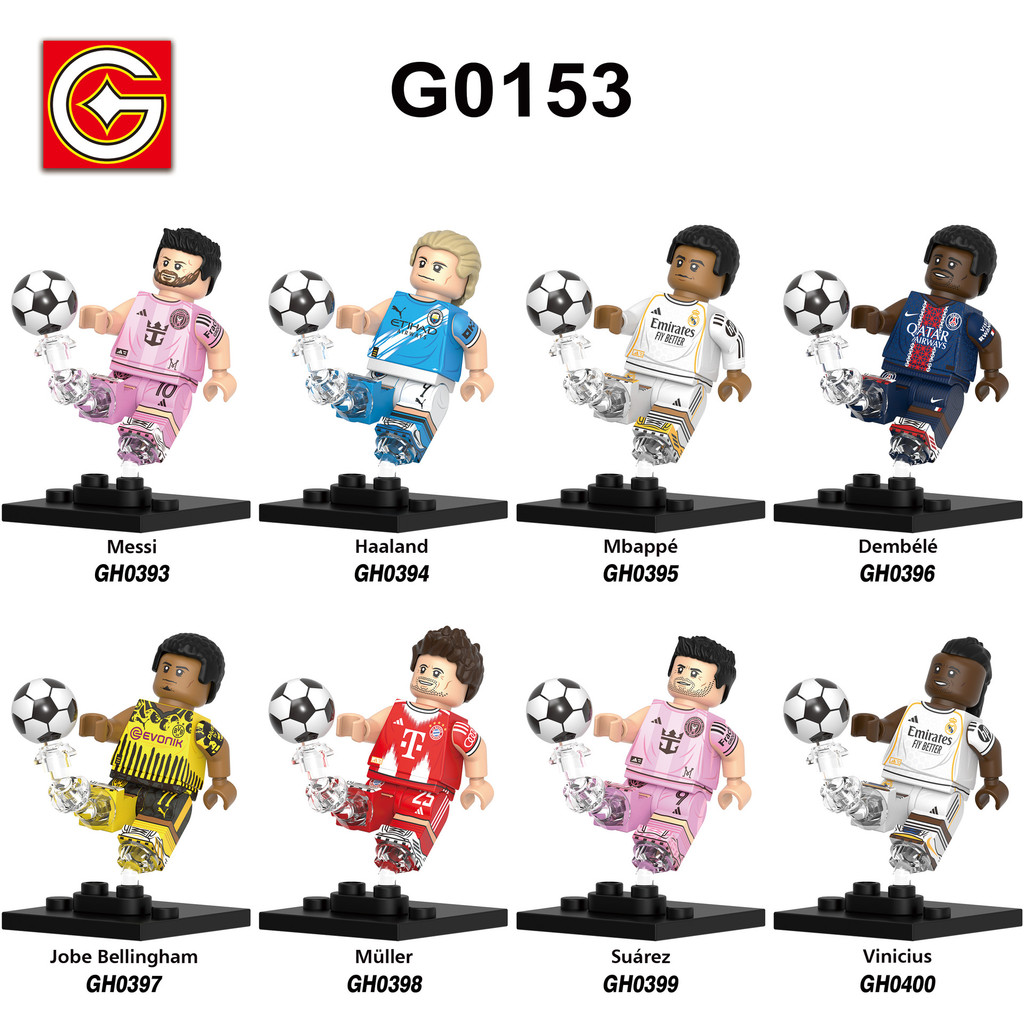 GH0393-0400 Ngôi Sao Bóng Đá Mini Nhân Vật, Khối Xây Dựng Messi Ronaldo Neymar Mbappe, Đồ Chơi Cầu T