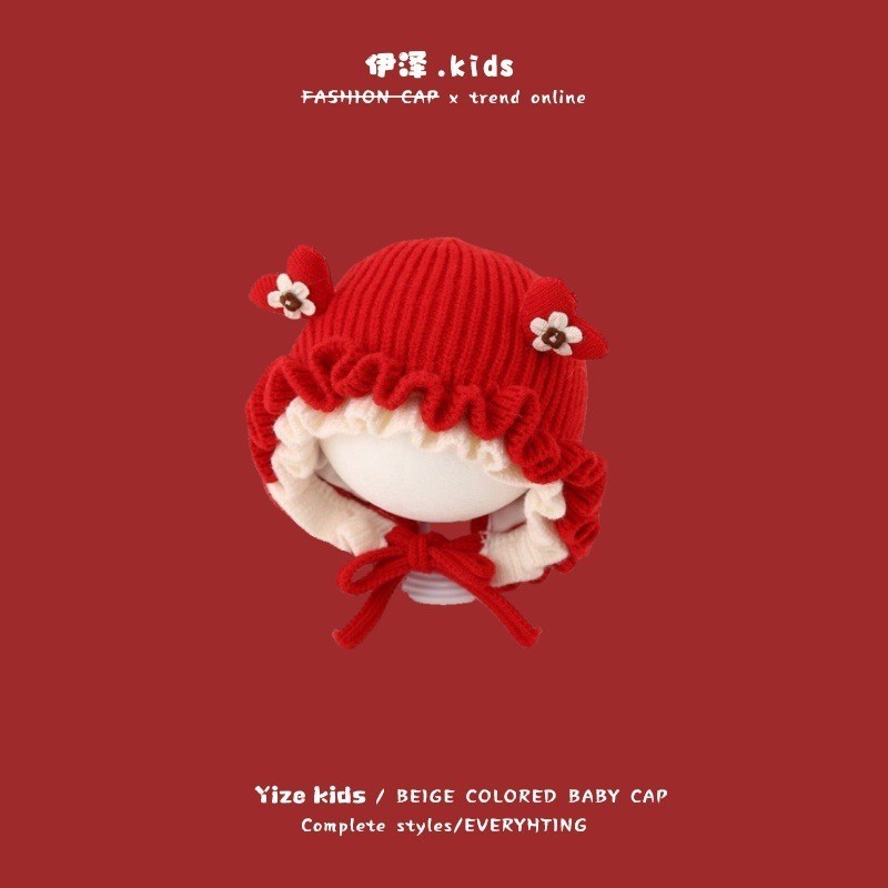 [Hàng có sẵn] Mũ trẻ em Izawa Năm mới ins Đỏ Bé trai Bé gái Trẻ sơ sinh Trẻ em Mũ len WJG