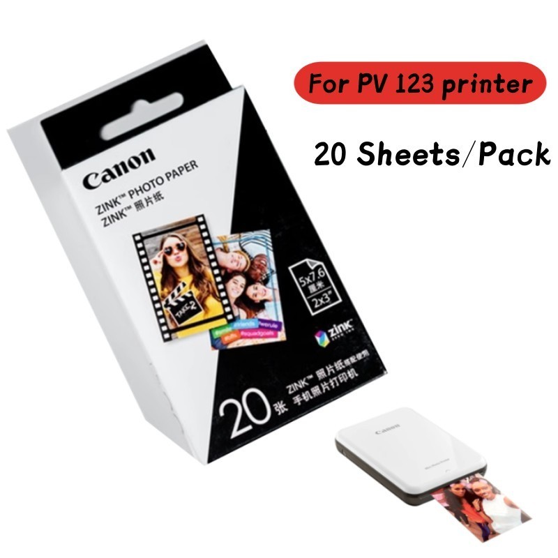 Photo Papar Cho Canon PV 123 Máy In 20 Chiếc 2 x 3 Inch (5x7.6 cm) ZP 2030 Giấy Dán Màu Sắc Tức Thì