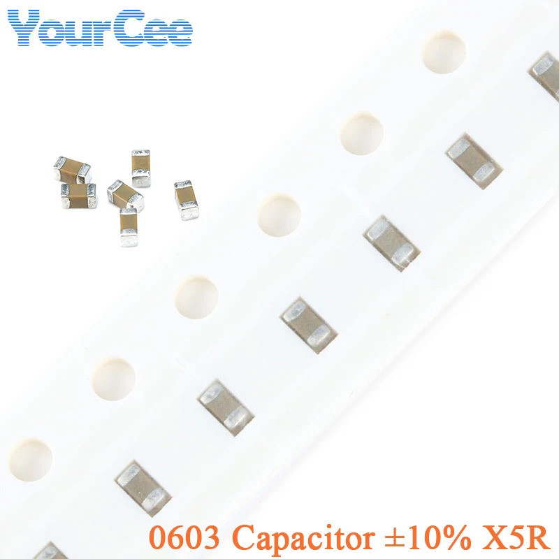 100 chiếc 0603 Tụ điện SMD ± 10% X5R 6.3V 10V 16V 25V 50V 1uF 2.2uF 4.7uF 10uF