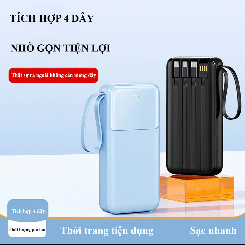 Sạc Dự Phòng 30000mAh Tích Hợp 4 Dây Sạc Nhanh 22.5W PD Màn Hình LED Hiển Thị Sạc Nhiều Thiết Bị