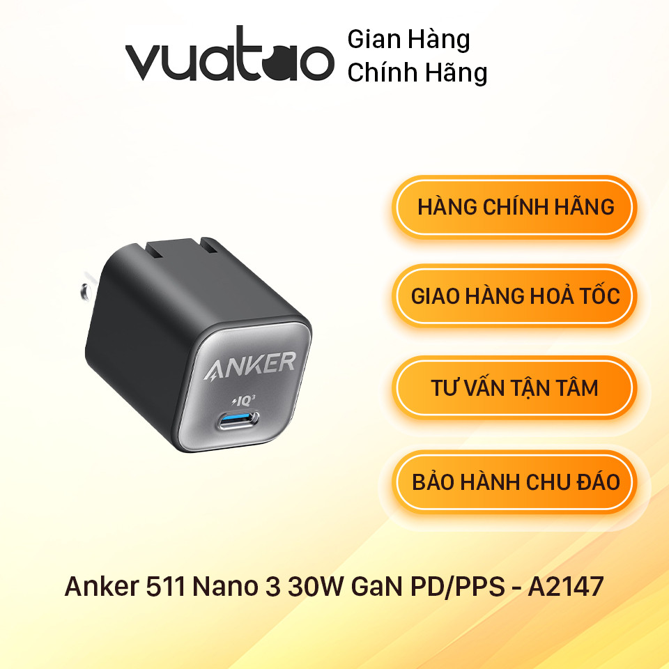 [HÀNG USA] Củ Sạc Nhanh Anker 511 Nano 3 30W GaN PD/PPS - A2147