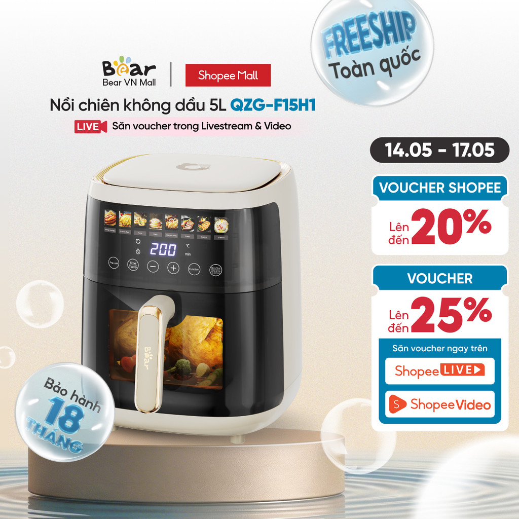 Nồi Chiên Không Dầu 5L Bear QZG-F15H1 - Hàng Chính Hãng