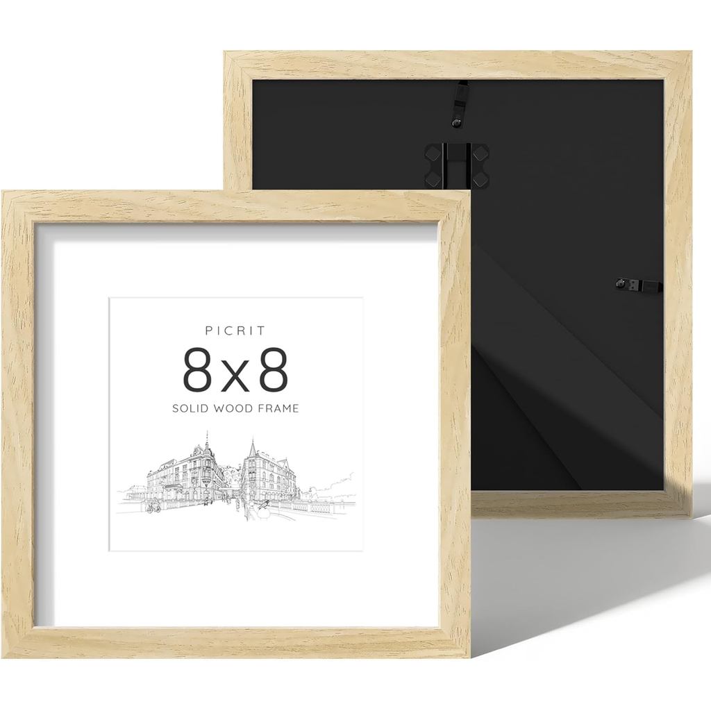 Picrit 8x8 Khung Ảnh Bộ 2 Gỗ Tự Nhiên, Gỗ Chắc Chắn Và Đen, Màn Hình 5x5 Có Thảm Hoặc 8 x 8 Không Th