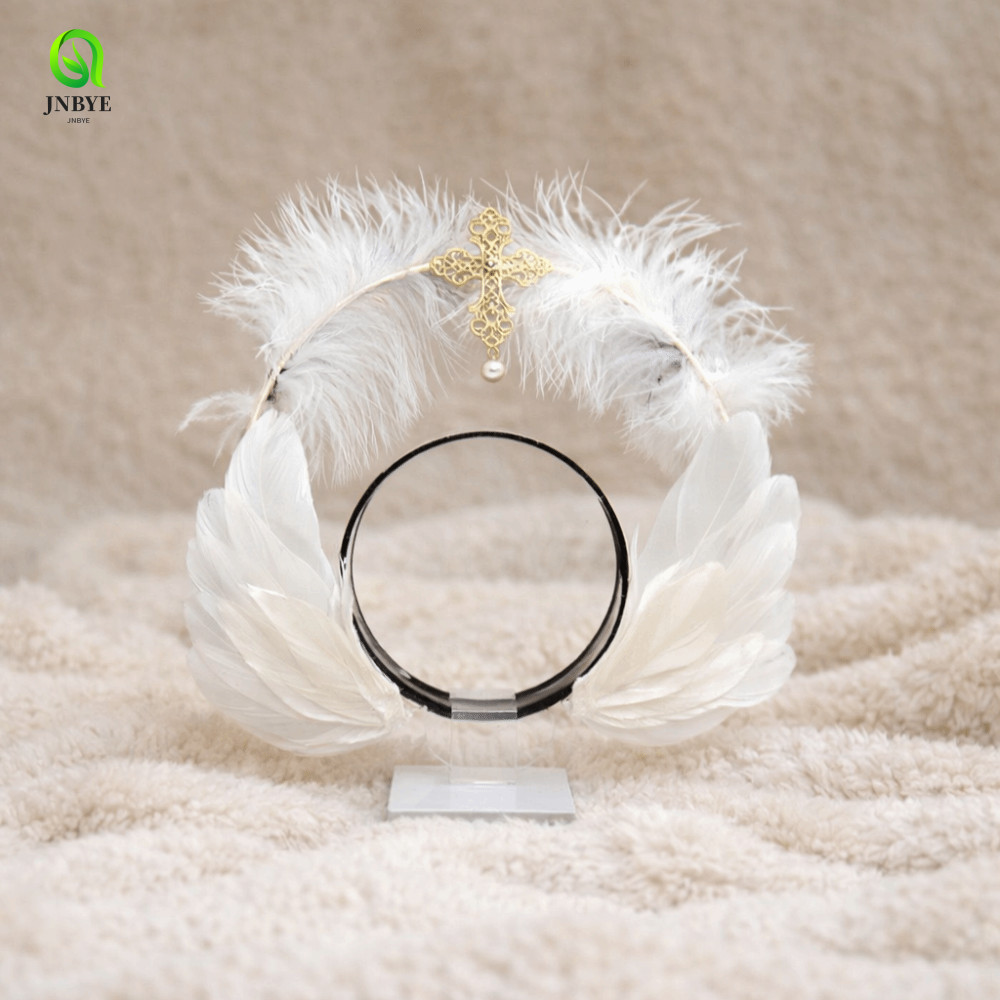 JNBYE Feather Glory Crown Headband, Dress Up Đạo cụ hai lớp Virgin Mary Queen Tiara, Gothic Vintage 