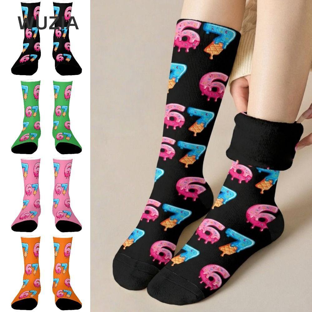 WUZIA 67 Meme Kem Tất, Hoạt Hình Thoáng Khí 67 Meme Crew Tất Dài, Ngộ nghĩnh Nhẹ Cotton Ấm Áp Sáng T