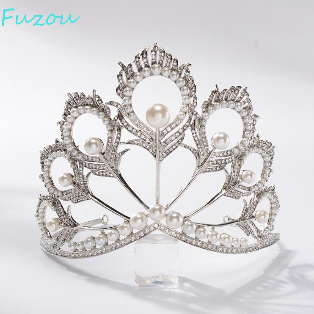 FUJIOU Crowns Peacock Feather Tiaras, Băng đô ngọc trai pha lê ngọc trai tròn đính đá, Mũ đội đầu Ph
