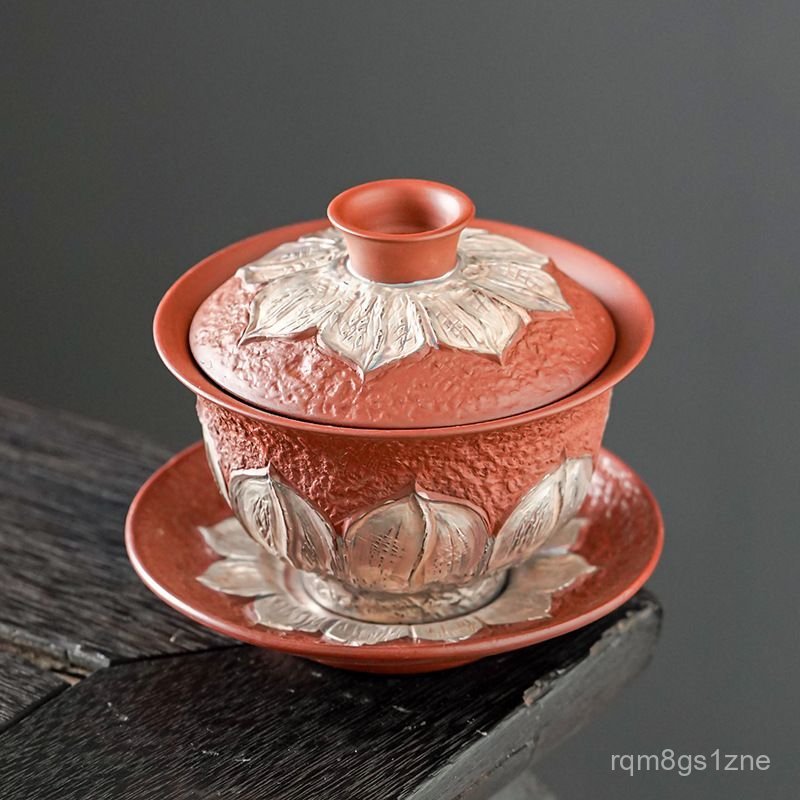 Vintage Lotus Lid Bowl for Home Use, Tea Brewing and Serving Bowl, Kung Fu Tea Set with Lid, Tea Cup