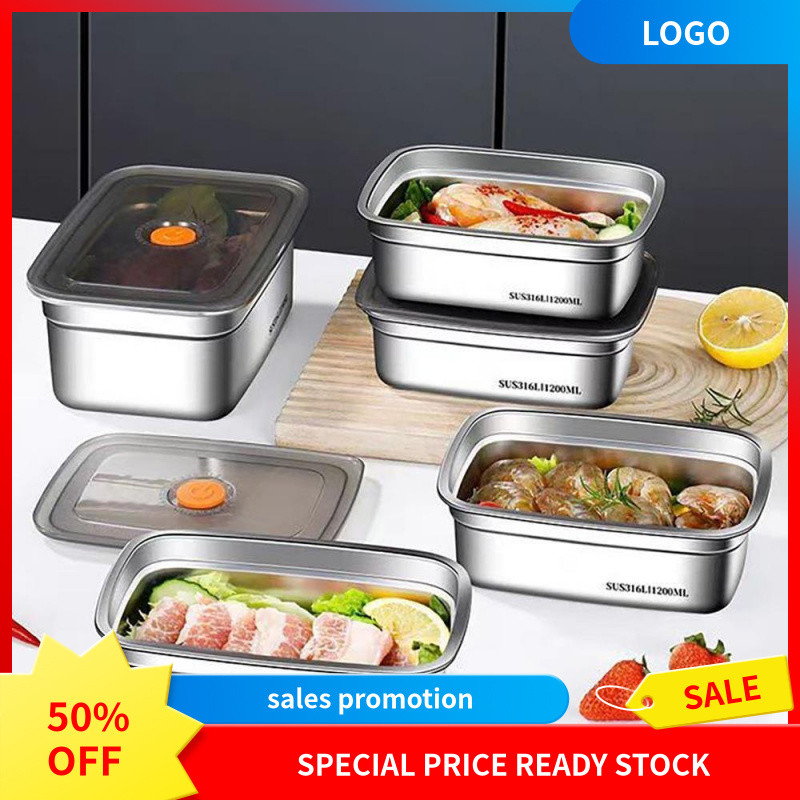 ♫ 304 Stainless Steel Food Container With Cover Lalagyan Ng Pagpapatagal Ng Pagkain 304 Stainless St