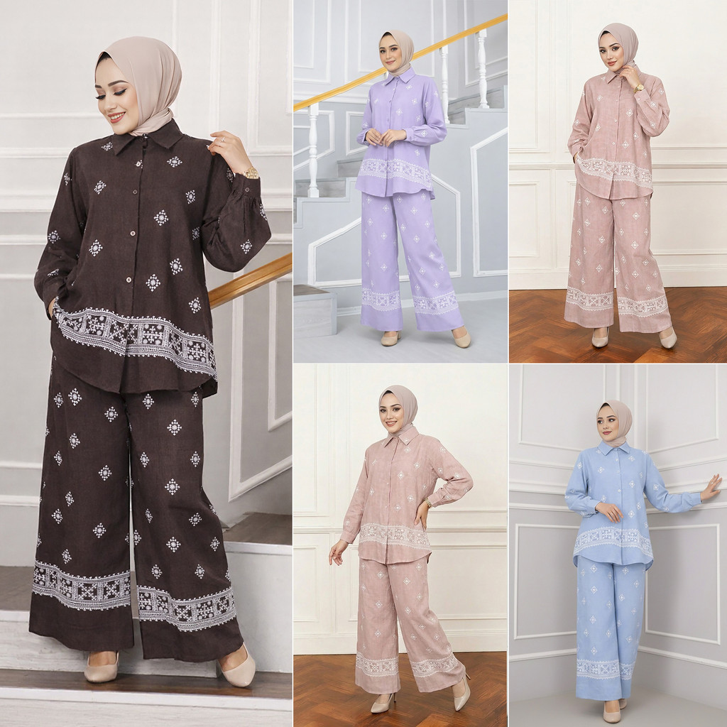 M378#仿刺绣立体印花衬衫+ Quần ống rộng Bộ đồ nữ TK Shopee