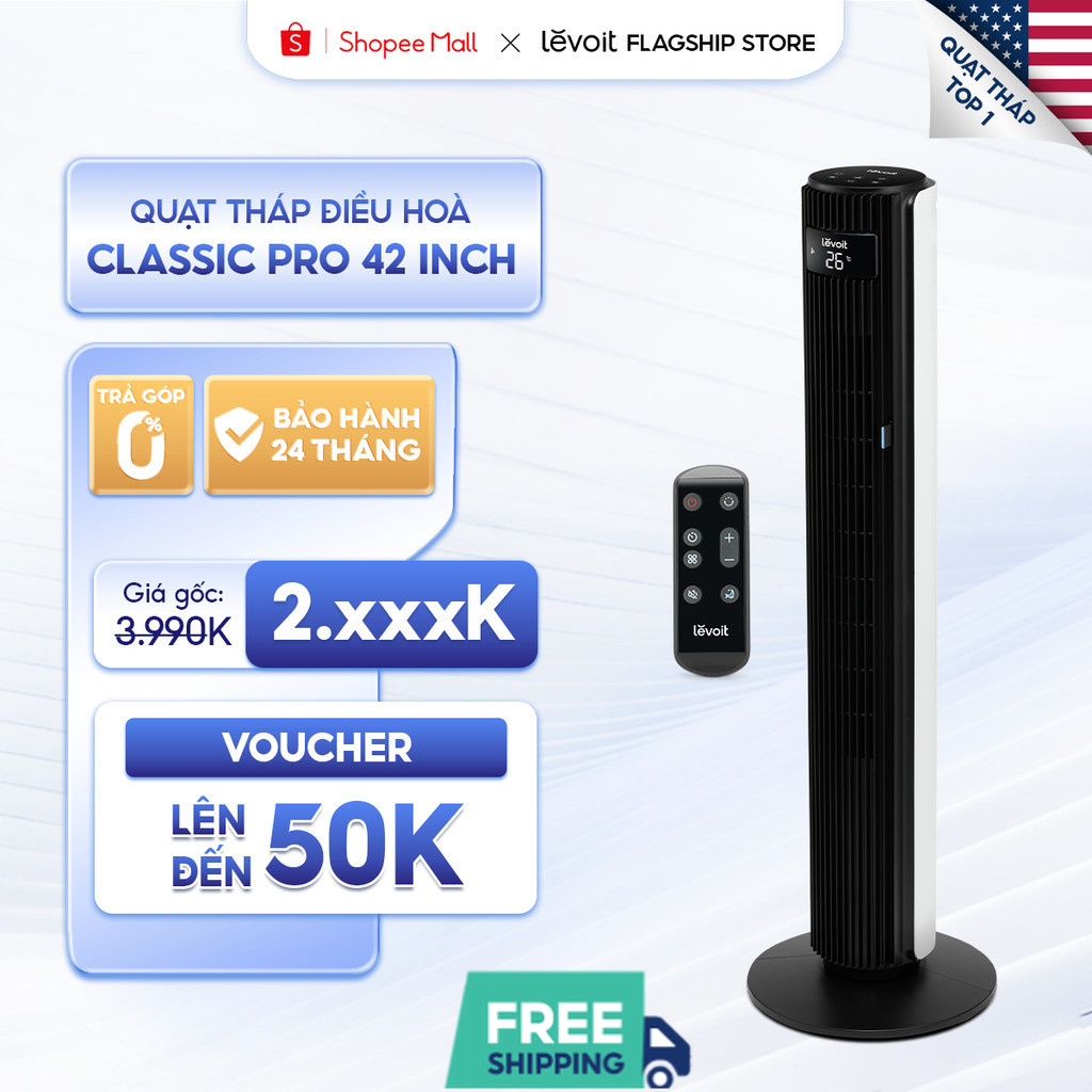 Quạt Tháp Điều Hòa Thông Minh Levoit Classic Pro 42 Inch | Cảm biến nhiệt độ - 12 cấp gió