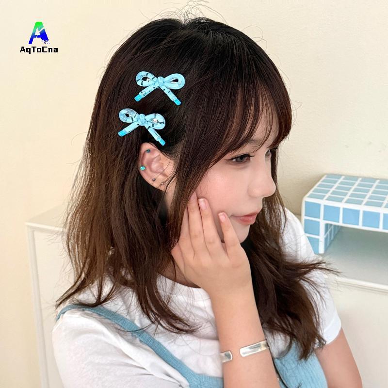 (AqToCna) 2 Chiếc Sweet Girls Nơ Kẹp Tóc Mini Nơ Kẹp Tóc Mũ Acrylic Nơ Nổ Kẹp Phụ Kiện Tóc Thời Tran