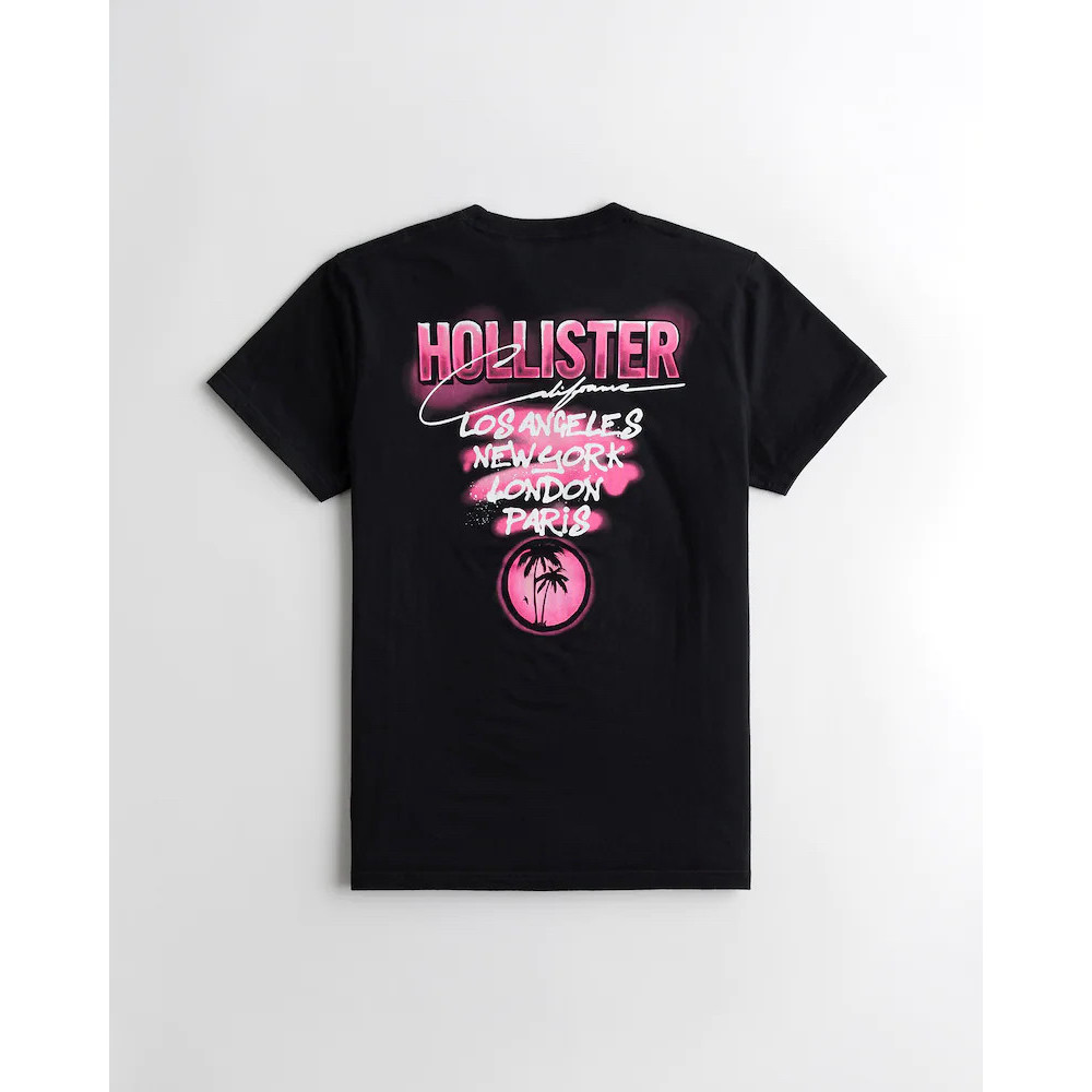 Hollister Nam Phong Cách Đường Phố Mỹ Top Cơ Bản Họa Tiết Graffiti Áo Thun Cổ Tròn Tay Ngắn