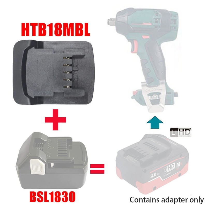 Bộ chuyển đổi pin HTB18MBL cho pin Li-Ion Hitachi 18V sang công cụ nguồn Metabo 18V