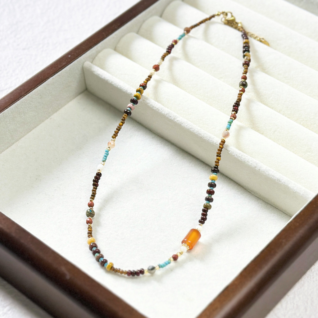 DETUA Angola Đá Tự Nhiên Đỏ Đính Hạt Voi Thép Titan Vòng Cổ Hàng Ngày Cao Cấp Phù Hợp