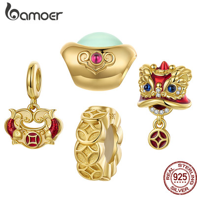 Bamoer Hạt Charm Bạc 925 Tài Lộc Phong Thủy Sư Tử Cá Chép Tiền Xu Quà Tặng Năm Mới Cho Nam Nữ