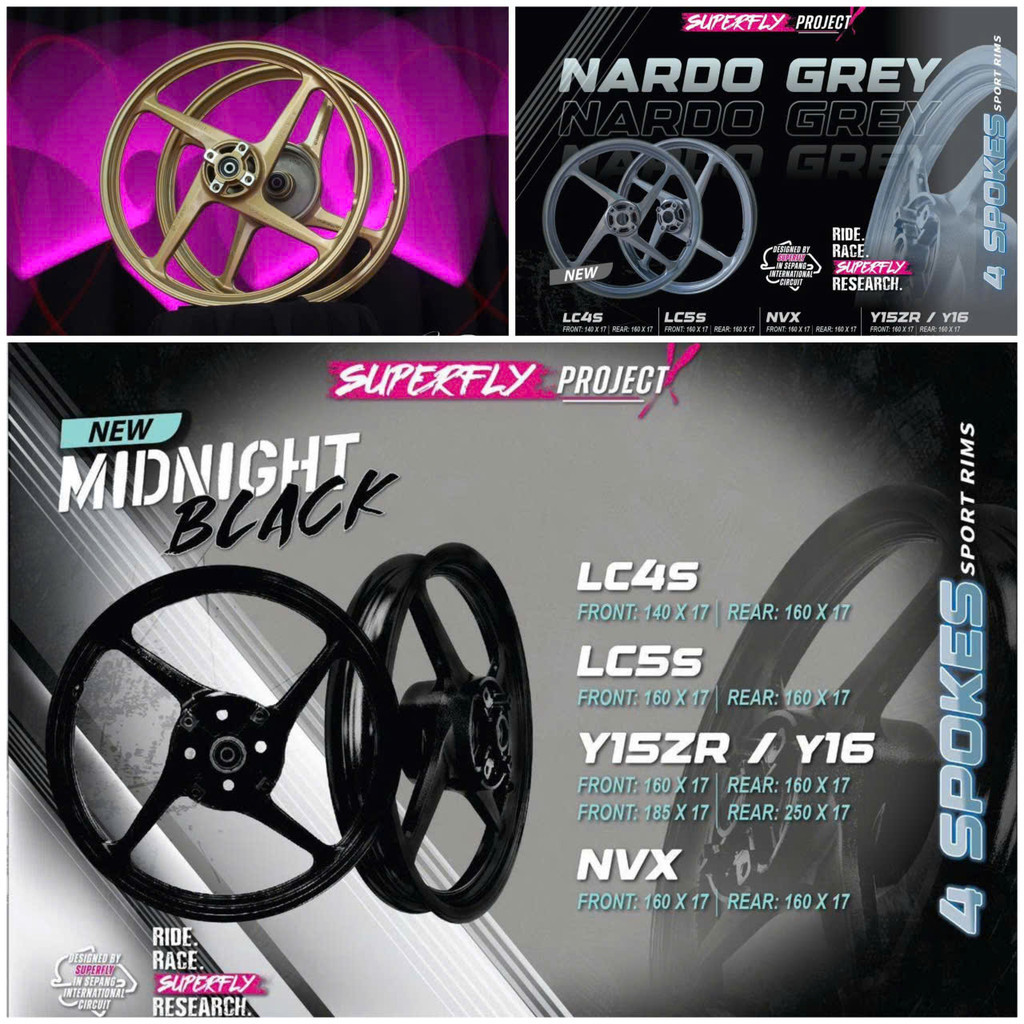 ( VÀNH MÂM ĐÚC 4 CÂY PURPLE )-2025 DESIGN IN MALAYSIA SUPERFLY PROJECT-X 4LEG LC135 YZR15 RS150 SPOR