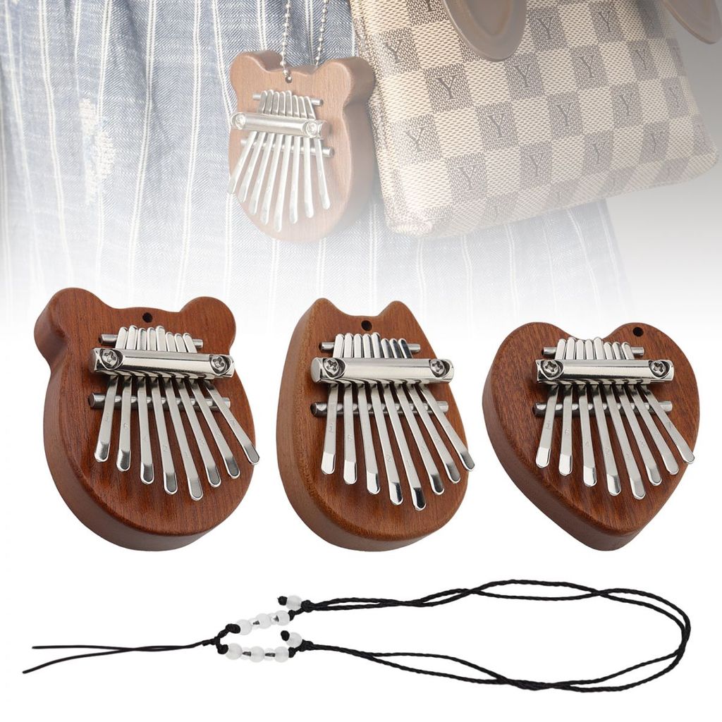 3 Mini 8 Phím Gỗ Sapele Ngón Tay Cái Piano Gấu Trái Tim Mèo Con Hình Mbira Kalimba