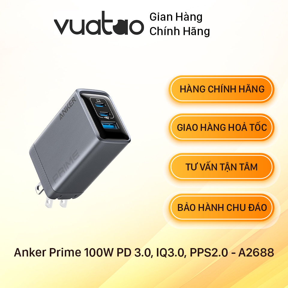 [HÀNG USA] Củ sạc nhanh Anker Prime 100W PD 3.0, IQ3.0, PPS2.0 - A2688