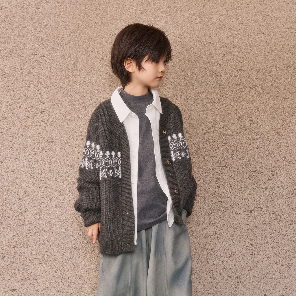 Phong Cách Mới Trẻ Em Phong Cách Phương Tây Jacquard Dệt Kim Cardigan Trung Bình Big Boy Phil Island