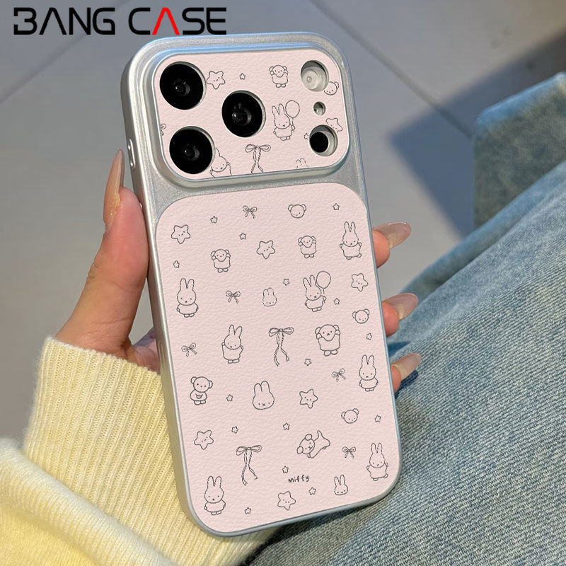 Leather Texture Electroplated Phone Case for IPhone 17 16 15 14 13 12 11 Pro Max Xs Max Cute Pink Mi