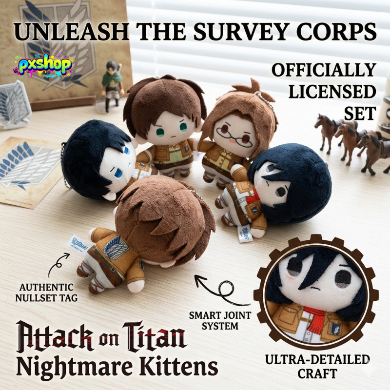 Móc Khóa Gấu Bông Attack On Titan Nullset - Doll Eren, Levi, Mikasa, Hange Cute, Phụ Kiện Balo Anime