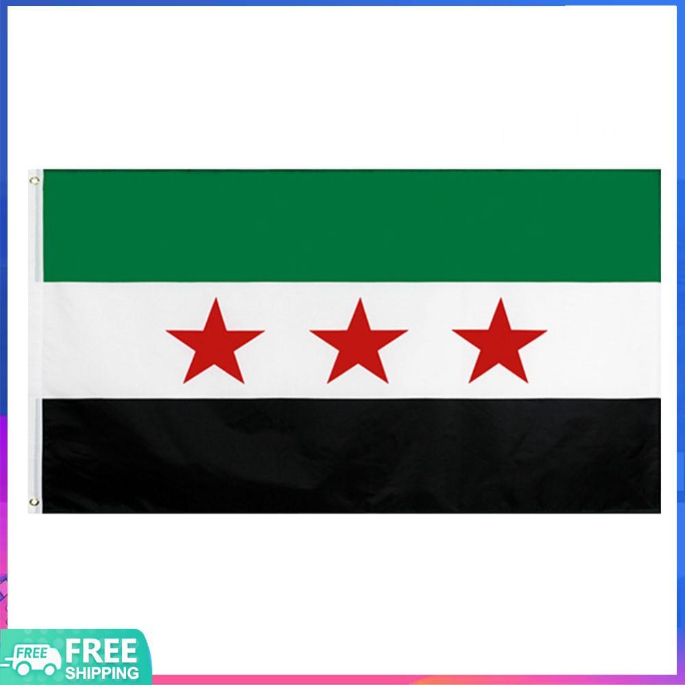 Chiếu sáng♨ Cộng hòa Ả Rập Syria Cờ ba sao Polyester Cộng hòa Ả Rập Syria Ba ngôi sao đỏ Cờ Syria Bi