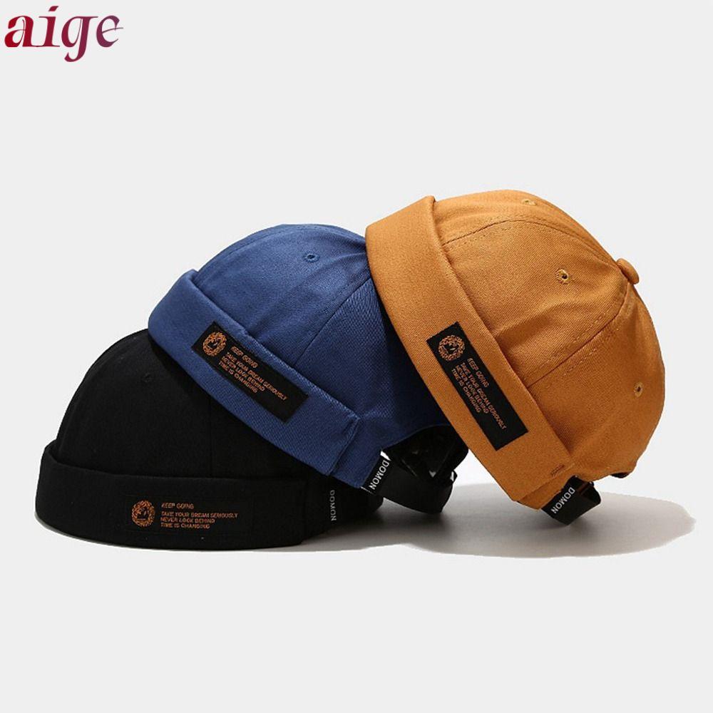 AIGE Beanie Street Hat, Cotton Retro Letter Briless Docker Cap, Thời Trang Hip Hop Màu Trơn Có Thể Đ