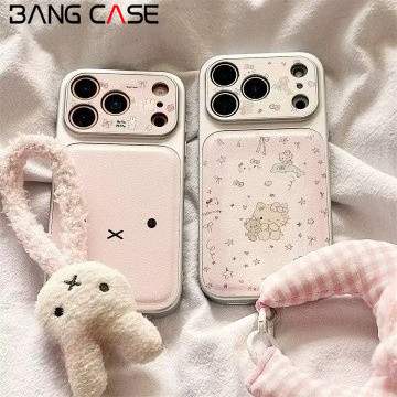 Leather Texture Electroplated Phone Case for IPhone 17 16 15 14 13 12 11 Pro Max Xs Max Kitty Miffy 