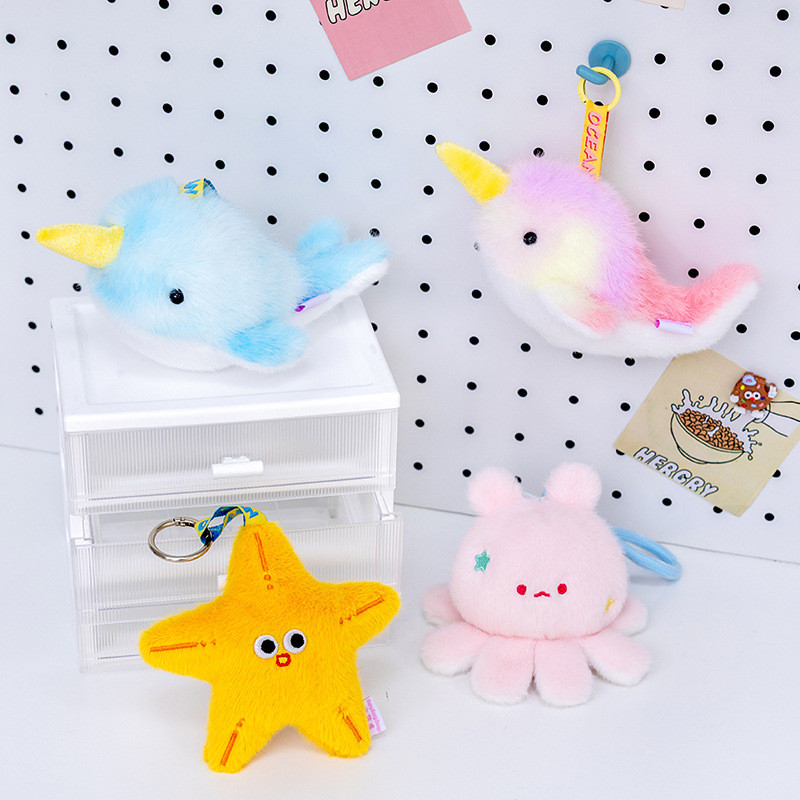 Stress Relief Series Ocean Aquarium Small Animals Flying Elephant Octopus Plush Keychain Cartoon Sch