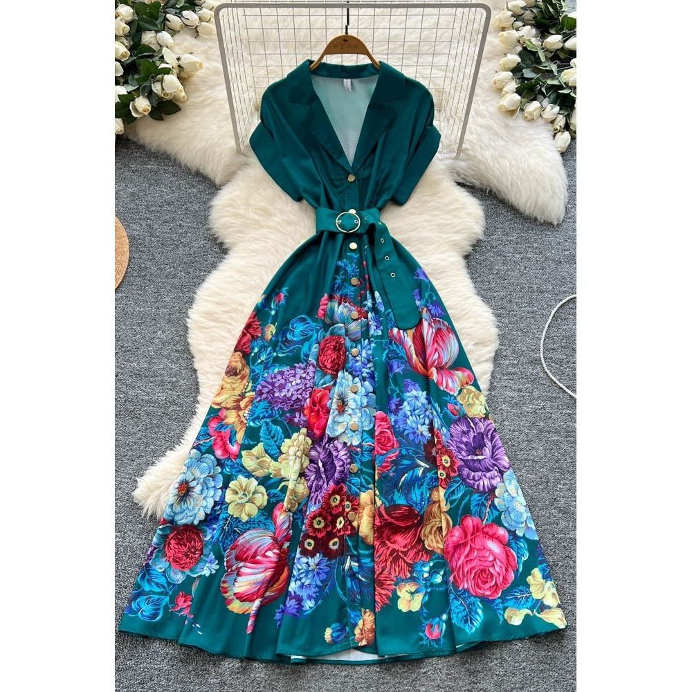 Bộ com lê mùa hè 20259 Đầm không tay in cổ cho nữ