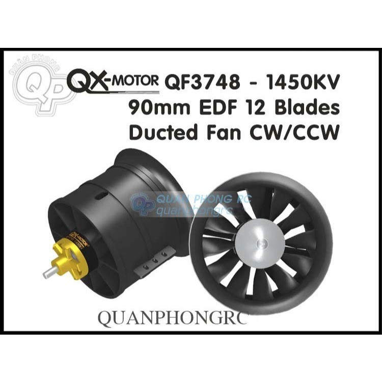 QX-MOTOR Ducted Fan 90mm 12 Blades Dành cho máy bay điều khiển QF3748 1450KV EDF Brushless Motor CW/